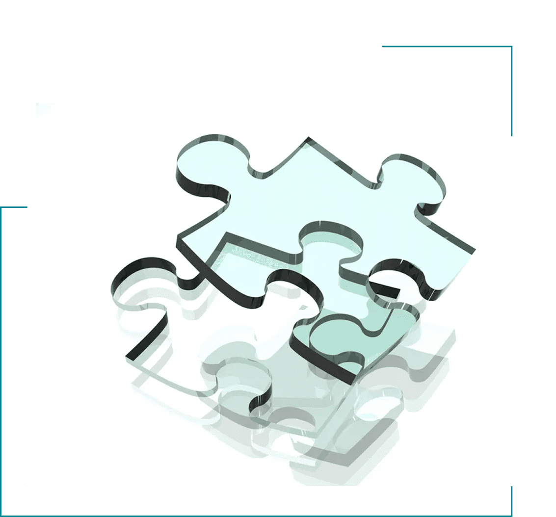Transparent jigsaw puzzle piece on black background.